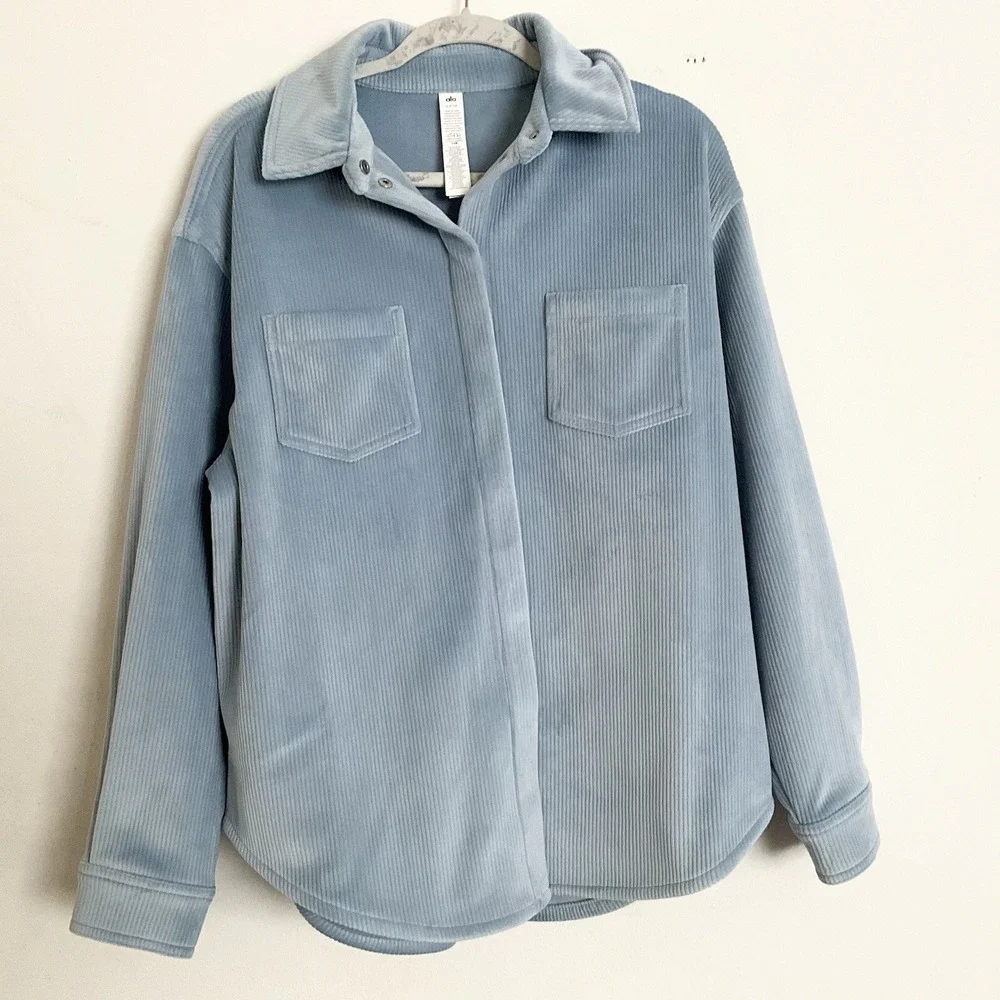 Alo Yoga Ribbed Velour Mountain Side Shacket Celestial Blue S